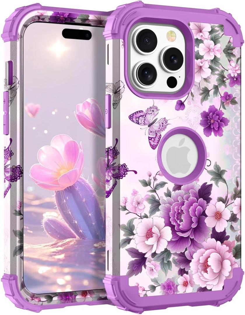 TEECOVER for iPhone 15 Pro Case, Heavy-Duty Shockproof Full Protection Hard Plastic Bumper + Soft Silicone Rubber Protective Case for iPhone 15 Pro - 6.1-Inch, Violet