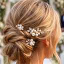 Kilshye Pearl Bride Wedding Hair Pins Gold Rhinestone Bridal Hair Pieces Crystal Prom Hair Accessories for Women and Girls (Pack of 3) (Gold)