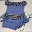 EHSUYAB 2000S Sexy 2 Piece Leopard Club Outfits, Ruched Tube Strapless Crop Top, Low Rise Booty Shorts Casual Going Out Rave (Blue-grey Blue Cheetah, M)