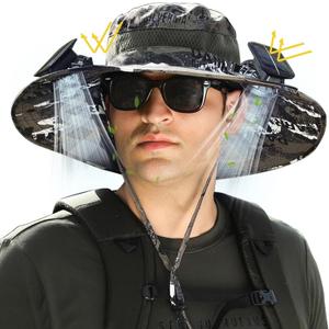 Hat with Fan,Solar Fan Hat,Wide Brim Sun Ha-t with 2 Solar Fan,for Outdoor Fishing,Waterproof Outdoor Hiking Camping Fishing(Black and White) (Green)