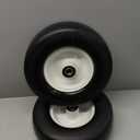 13x6.50-6 Flat Free Lawn Mower Tires and Wheels 3/4" 5/8" 1/2" Ball Bearings, 13x6.5x6 Zero Turn Mower Front Tires, Smooth Tires for Commercial Grade Lawn 5.5"-7.5" Adjustable Centered Hub, White 