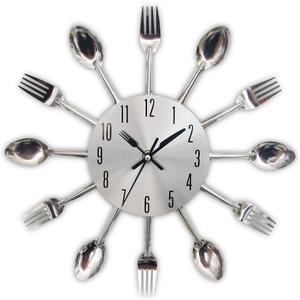 Timelike Kitchen Wall Clock, 3D Removable Modern Creative Cutlery Kitchen Spoon Fork Wall Clock Mirror Wall Decal Wall Sticker Room Home Decoration