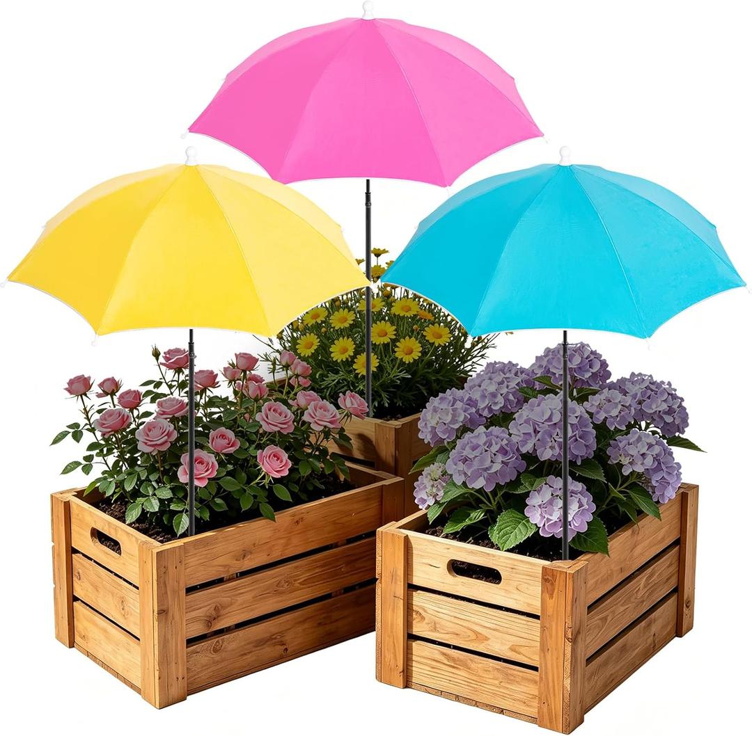 Sturdy Plant Shade Umbrella to Protect Plants from Harsh Sun, 3 Pack Adjustable Height Sun Protection for Potted Plants, More Stable Support Design, Rust-Resistant Colorful Garden Umbrella, 23.6"