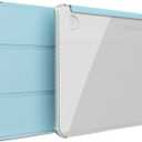 TUDIA SKN FLIP Designed for Kobo Libra Colour Case (2024) - [Auto Wake/Sleep Technology] Shockproof Slim Transparent TPU Back with Trifold Leather eReader Cover - Clear Sky Blue