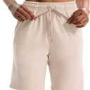LUCKYCATCUS Women's 7" Bermuda Shorts Jersey Shorts with Pockets Workout Yoga Athletic Long Shorts for Women (Beige, XXL)
