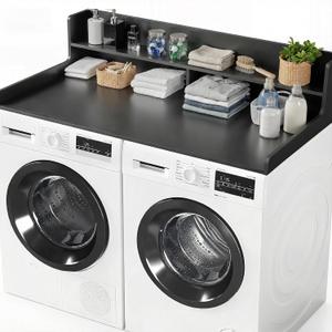 2-Tier Washer Dryer Countertop, 54" W x 27.5" D Laundry Countertop Cover with Non-Slip Pad,Large Space Laundry Topper for Laundry Room Organization (Black)