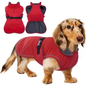 Waterproof & Windproof Dachshund Jackets with Adjustable Bands, Thick Weiner Vest Clothes for Large Sausage Dog, Weenie Winter Puffer Coat, Outdoor Snowsuit for Dachshunds, Small Medium Dog(Red, L)