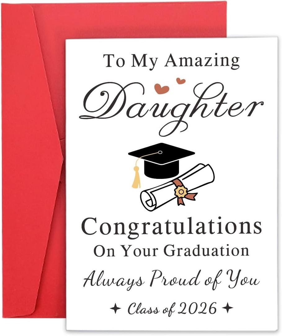 2 x 2026 Graduation Gifts for Her Class of 2026 Gifts Bulk College Graduation Cards for Daughter Valentine Gift for College Girl Best Gift for High School Senior Year Night Proud of You Card with Envelope