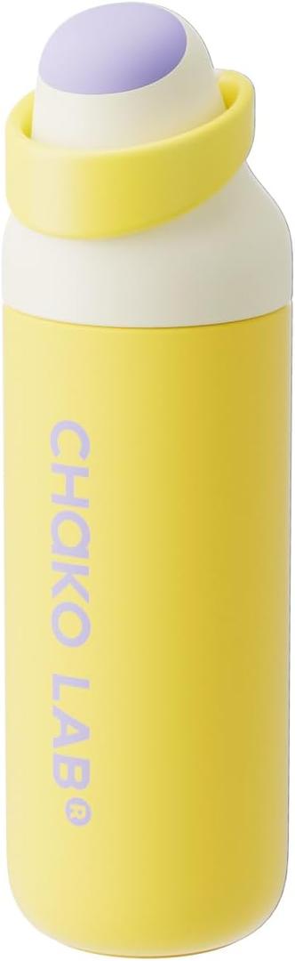 CHAKO LAB Insulated Stainless Steel Water Bottle, BPA-Free Sports Water Bottle,Spout and Straw,Leak Proof Locking Lid,Designed for Travel, School, and Sport,BPA Free,23 oz,Lemon