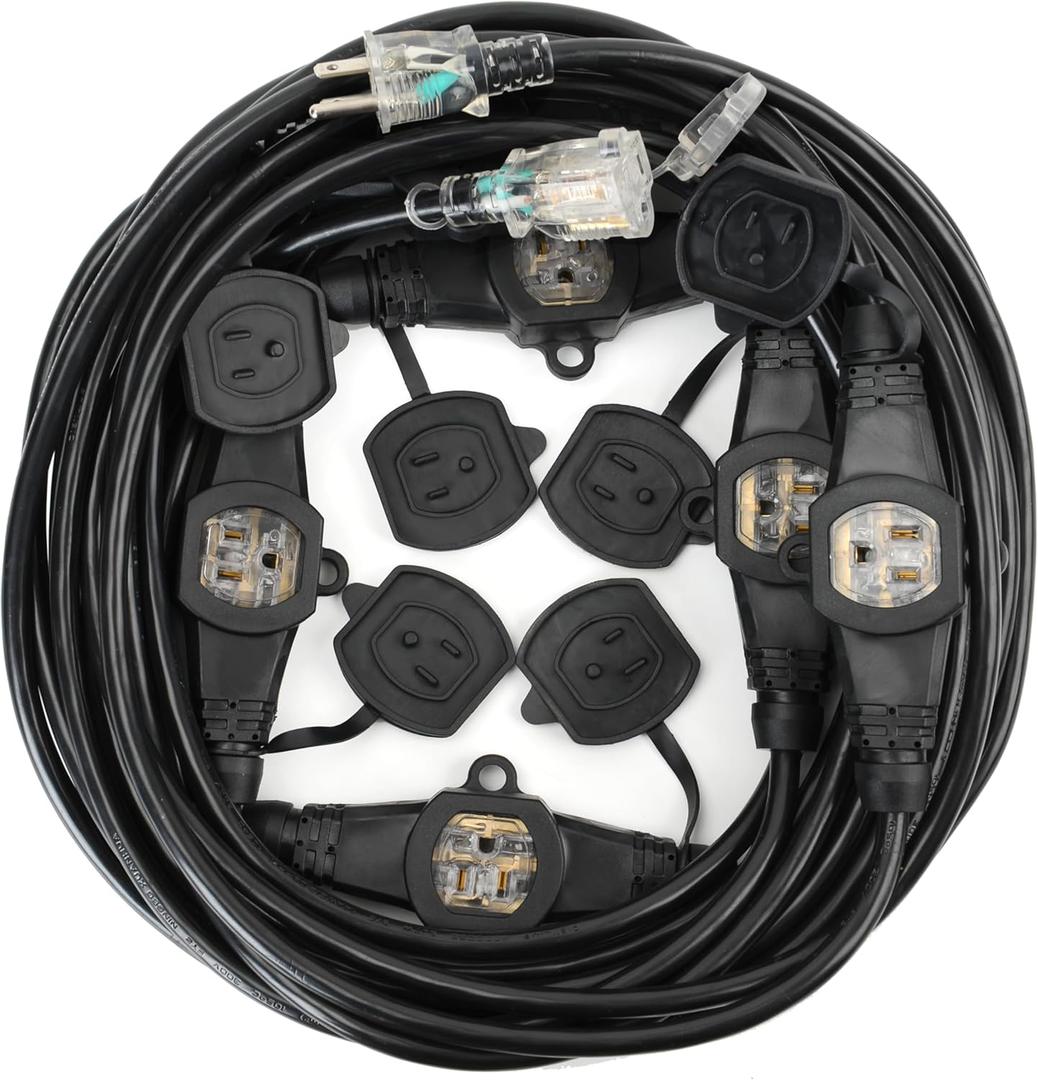 50FT 12 Gauge 5-15R 7 Outlet Cable Multiple Outlet Extension Cord with UL Listed 50FT 12 Gauge 5-15R 7 Outlet Cable Multiple Outlet Extension Cord with UL Listed