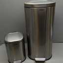 Garvee 30L & 6L Stainless Steel Step Trash Can Set of 2, 8+1.6 Gallon Rectangular Kitchen Trash Can with Quiet Close Lid, Hands-Free Foot Pedal, Powder-Coated Finish, Stainless Steel Color for Home