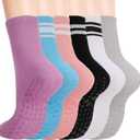 6 Pack Pilates Grip Socks for Women Striped Non-Slip Yoga Socks | Grippy Barre Workout Socks for Ballet Dance Barefoot Workout