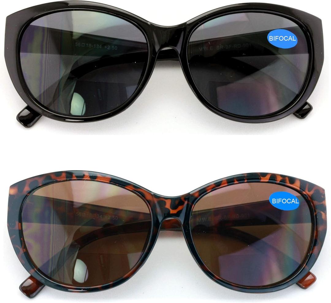 V.W.E. 2 Pairs Women Bifocal Reading Sunglasses Reader Glasses Cateye Vintage Jackie Oval (1 Black 1 Tortoise)