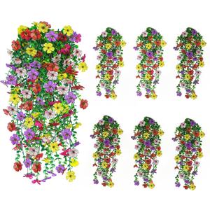 Artificial Hanging Flowers 6 Bundles UV Resistant Fake Flowers for Outdoor Decor Realistic Silk Flower Faux Plants for Patio Porch Garden Yard (Mixed Color)