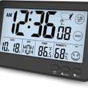 Small Desktop Atomic Clock, Automatic Digital Desktop Clock with Temperature, Humidity, and Date, Alarm Clock for Bedroom, Office, 4 Time Zones, (Black)