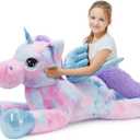 Rainbow Purple Unicorn Stuffed Animal with Wings, Giant Stuffed Unicorn Plush Toys for Girls Kids Boys Women,Soft Plushie Gifts for Valentines Day,Christmas, Birthday Party