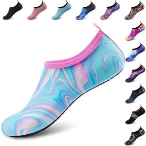 Deevike Water Shoes for Women Men Barefoot Quick-Dry Aqua Socks Slip-on for Beach Swim Surf Yoga Exercise (5.5-6.5 Women/4.5-5.5 Men, Rainbow/Pink)