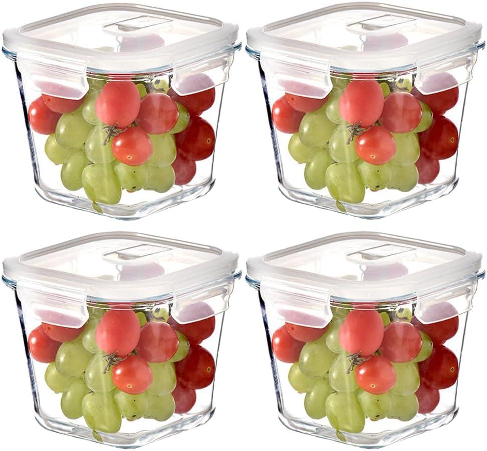 4 Cup Square Glass Food Storage Container with Lids, Square Glass Soup Container with Airtight Lids, 32 OZ Food Prep Bowls for Leftovers, Salad, Microwave Fridge Dishwasher Safe (4 Pack)