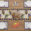 2 x XCHI Hats Gnomes Masks Fleur De Lis Mardi Gras Table Runner Carnival Table Decoration for Masquerade Party Home Kitchen Dining Holiday Decor 13x72 Inch
