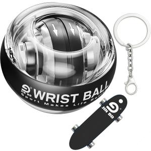 Wrist Training Ball, self-Starting gyro Forearm Exerciser Power Ball and Finger Slide Combination Pack for strengthening arms, Fingers, Bones and Muscles. (Black without LED light combination)