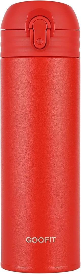 GOOFIT Thermos Double Wall Vacuum Kids Water Bottle,with Snap-On Lid and Locking Ring Insulated Water Bottle BPA Free Suitable for Schools and Travel 16 Oz Red