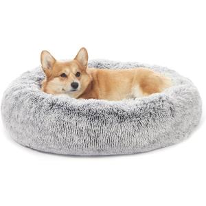 Bedfolks Calming Donut Dog Bed, 30 Inches Round Fluffy Dog Beds for Medium Dogs, Anti-Anxiety Plush Dog Bed, Machine Washable Pet Bed (Dark Grey, Medium)