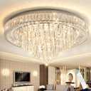 Modern Chandeliers for Living Room Crystal Ceiling Light Fixture LED Dimmable Lamp with Remote Pendant Lighting Flush Mount Ceiling Lighting for Dining Room Bedrooms, 31.5" Width