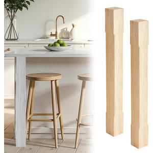 CroBlissful 2 Pack Unfinished Solid Wood Island Legs, 34 1/2'' H x 3 1/2'' W Wood Table Legs, Furniture Replacement Feet for Dining Table Desks Kitchen Counter