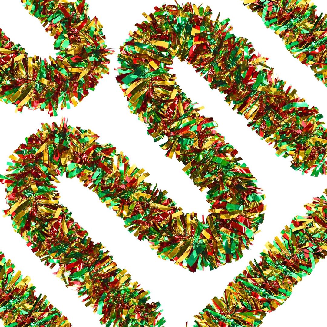 66 Ft Christmas Tinsel Garland Thick Tinsel Garland Xmas Tree Decorations Metallic Tinsel Twist Garland for Christmas, Birthday, Party Decor Indoor Outdoor Party Supplies (Green-Red-Gold)