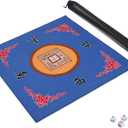 Mahjong Mat with 3 Dice & Carrying Bag, Anti Slip and Noise Reduction Mahjong Table Mat for Poker, Card, Board & Tile Games (Blue, 31.5 inches)