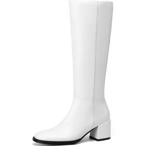 AIUNIIND Knee High Boots for Women, Chunky Block Low Heel, Round Toe, Side Zipper, Faux Leather, Comfortable Tall Fall Boots for Dress, Festival, Size 7