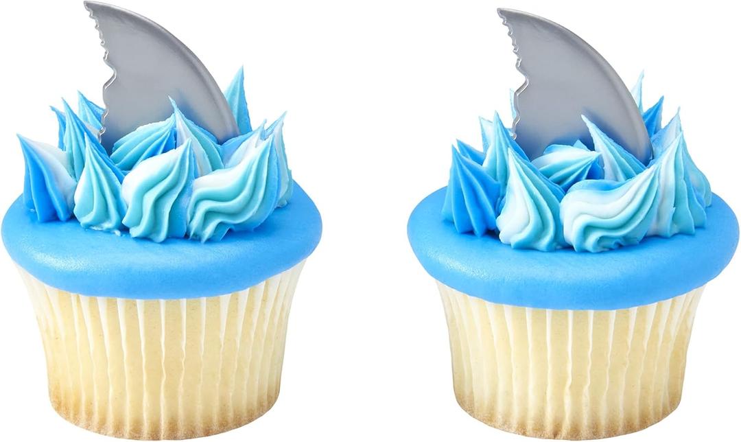 DECOPAC Shark Fin Cake Picks, 72-Pack, Cupcake Toppers, Reusable Decorations for Cakes, Cupcakes and other Bakes, Surprise Guests at Beach-Themed or Shark Week Parties
