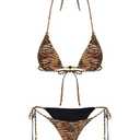 RoseSeek Women's 2 Pieces Zebra Striped Bikini Set Halter Triangle Swimsuit Y2K Tie Side Bathing Suit Brown Large