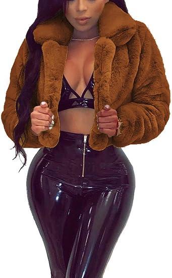 RAMOUG Womens Winter Outerwear Faux Fur Long Sleeve Crop Jacket Shaggy Coat Open Front Cardigans, Size S 