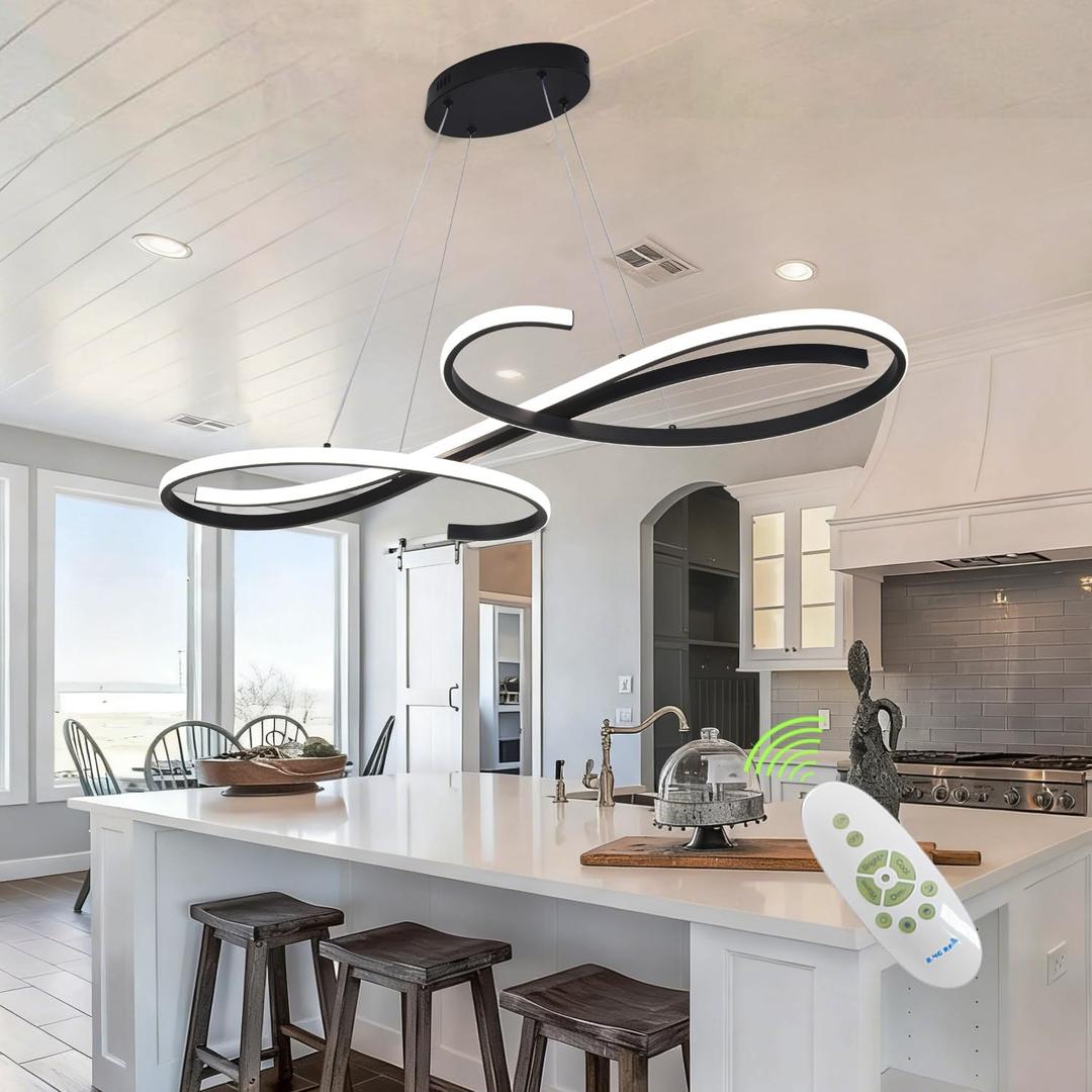 Black Chandeliers for Dining Room Light Fixture Modern Led Pendant Lighting for Kitchen Island Lighting Dimmable with Remote Controller, 3000K-6500K Color Changing