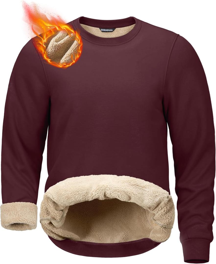G Gradual Sherpa Lined Sweatshirts for Men Fleece Crewneck Sweatshirt Pullover Warm Shirts for Winter (Small, Wine)