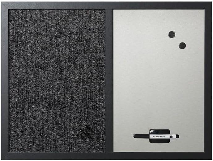 MasterVision 18" x 24", Dry Erase Whiteboard & Bulletin Board Combo, Stylish Metallic Silver, Textured Black Fabric Push Pin Board, Black Wood Frame