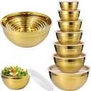 7 PCS Golden Mixing Bowls with Lids Set - Stainless Steel Salad Bowls with Airtight Lids, Mirror Finish Nested Mixing Bowl, 7 Sizes from 1.5 qt to 6.9 qt for Baking, Meal Prep, Food Serving