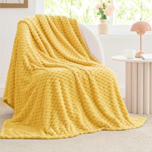 BEDELITE Jacquard Blanket- 3D Fleece Decorative Yellow Throw Blanket, Super Soft and Cozy Warm Fuzzy Blanket All Seasons Suitable, 50x60 Inches
