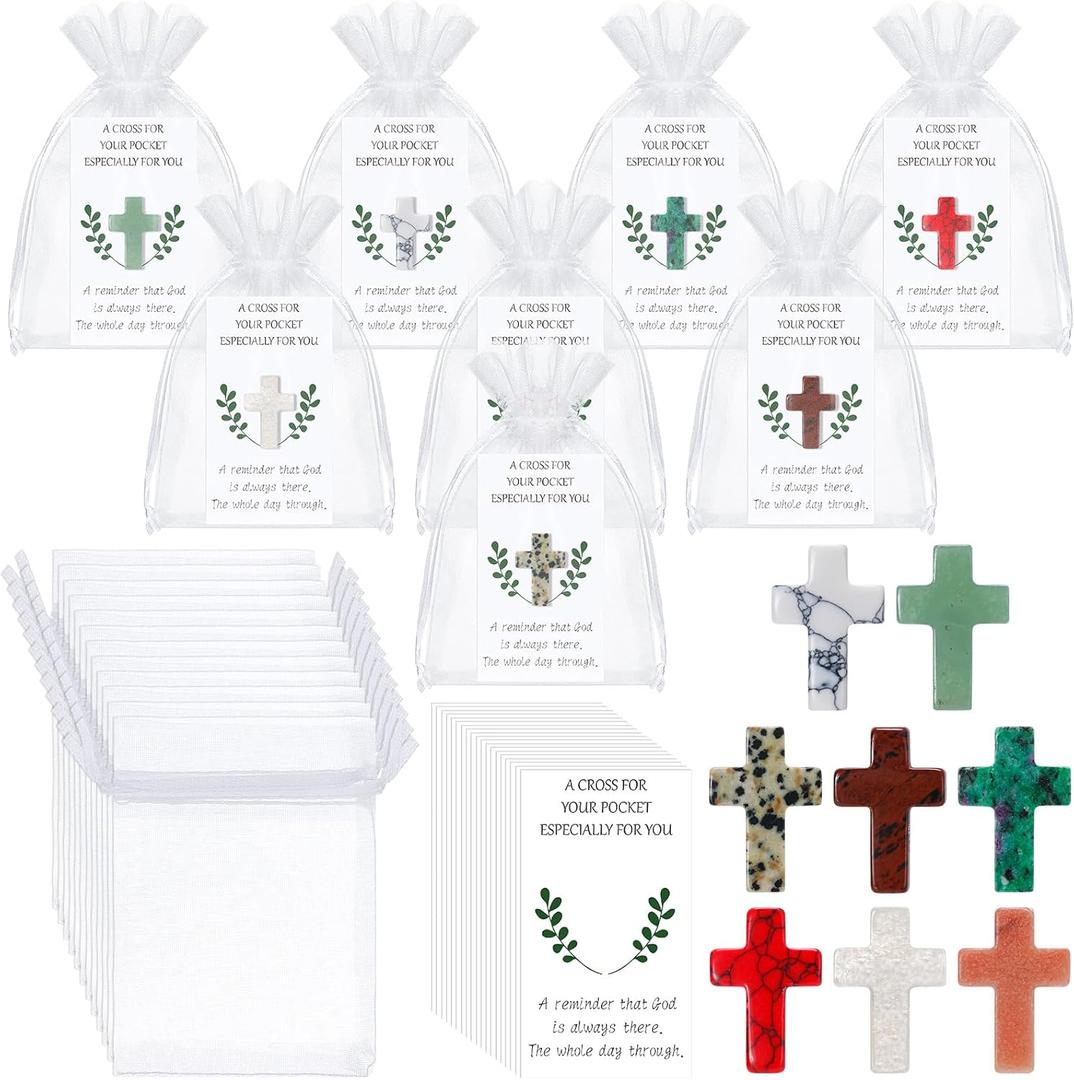 Tioncy 120 Pcs Pocket Hug Token Bulk Greeting Cards with Cross Crystal Stones Religious Keepsake Exchange Bookmarks for Friends Family Distance Social Relationship Gift (Cute Style,Stylish Color)