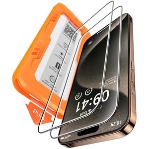 BossKiss for iPhone 15 Pro Screen Protector 6.1 inch, [TOP 9H+ Hardness] [Military Grade Shatter Protection] [Sensitive Touch] [HD Clear Tempered Glass] Full Coverage Easy Installation 2 Pack