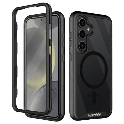 wahhle Compatible with Samsung Galaxy S24+ Plus Case, Magnetic Wireless Charging Built in Screen Protector Full Body Shockproof Slim Fit Bumper Protective Phone Cover 6.6'' -Black/Clear