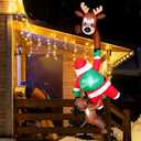 7.5 Ft Christmas Inflatable Outdoor Decoration, Hanging Christmas Inflatables Climbing Santa with Reindeer and Dog, Blow Up Inflatable with Buildin LEDs for Xmas Party Roof Yard Garden Lawn Decor