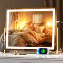 Hasipu Vanity Mirror with Lights, 23.6" x 18.1" LED Makeup Mirror, Light up Mirror with 10X Magnification, USB Charging Port, Smart Touch 3 Colors Dimmable, 360 Rotation (Gold)