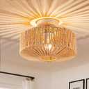 Boho Rattan Ceiling Light - Flush Mount Mini Chandelier Woven Light Fixture for Bedroom, Hallway, Entryway, Bathroom, Nursery (Brown-D30cm)