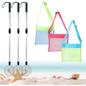 6Pcs Beach Sand Sifter, Adjustable Shark Teeth Sifter Shell Shovel Rock Scooper with Shell Collecting Bag- Beach Scoop Shovel and Sifter Tool for Picking Up Shells Beachcombing & Rock Hunting