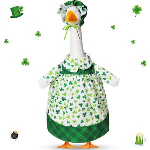 FuWeave St Patrick's Day Shamrock Goose Outfit Lawn Porch Goose Clothes for 17" St Patrick's Day Shamrock Outdoor Patio Yard Lawn Art Decoration (Green)