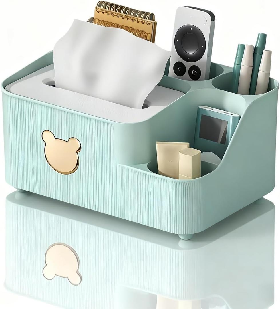 Multifunctional Tissue Box Cover with Storage,Square Tissue Box Holder and Remote Box,Modern Cube Tissue Cover Bedside Organizer for Nightstand End Table.