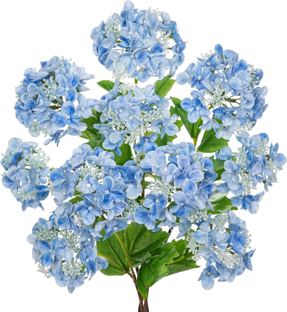 Real Touch Hydrangea Artificial Flowers 19 Tall Artificial Hydrangea Flowers Double-Headed Faux Hydrangeas, Blue Hydrangeas, Realistic Silk Hydrangea for Home Decor Weddings Arrangements-5 Branches