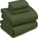 RUVANTI 100% Cotton Sheets Queen Size Percale Bedding, Cooling & Breathable, Durable with a Crisp, Soft & Comfortable Feel, 16" Deep Pocket, 4-Piece Set, Chive
